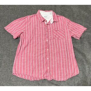 Paperdenim &‎ Cloth Men's L Striped Reddish Pink & White Short Sleeve Shirt
